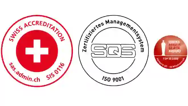 Logos Swiss Accreditation, SQS und Swiss Arbeitgeber Award